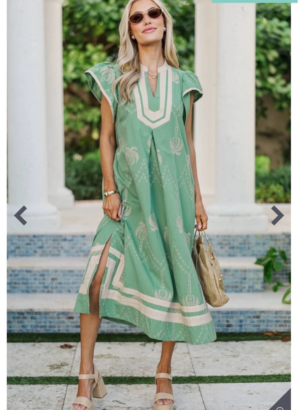 Sage Green Midi Dress with Cream Trim